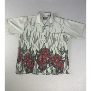 Pineapple Connection Mystic Origins Shirt Gray Short Sleeve Button Up Size L